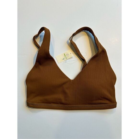 Size S OFFLINE by Aerie Ribbed Plunge Sports Bra in Medium Brown - Picture 1 of 7